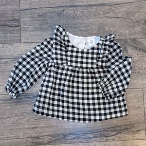 Gap 18-24 Month Buffalo Plaid Flannel Ruffle Black White Blouse